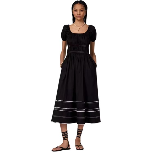 kate spade Dresses & Skirts - Kate Spade Ric Rac Riviera Black Puff Sleeve Smocked Midi Dress Large